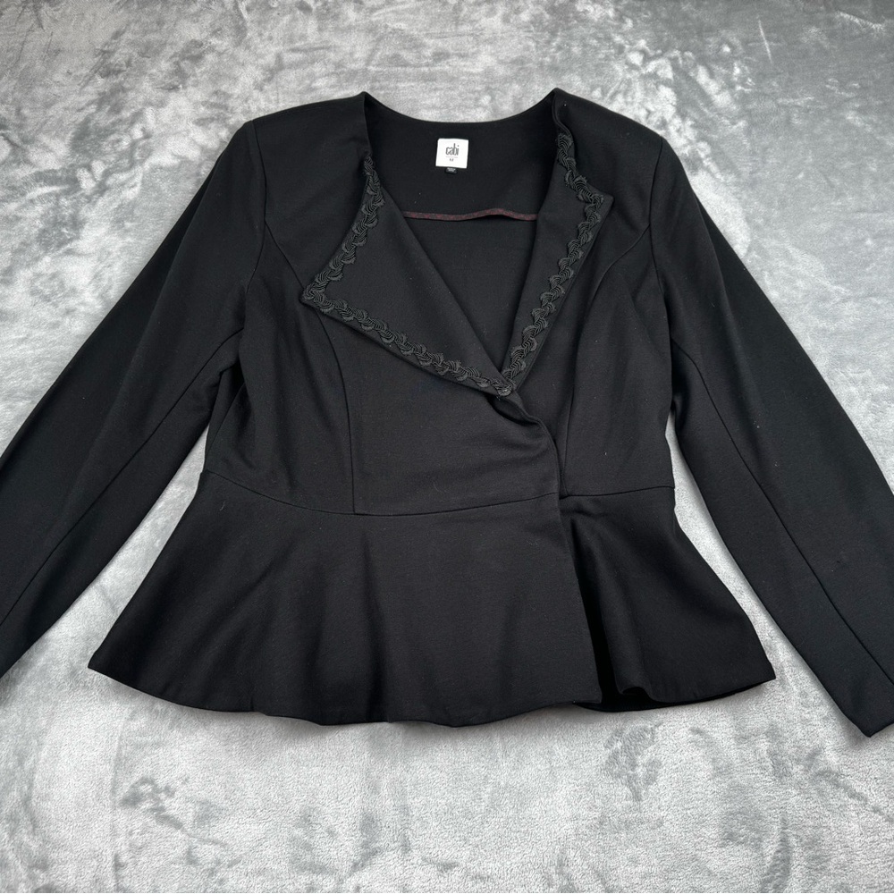 Cabi Agency Jacket Blazer 12 Black Stretch Knit Peplum Career Embellished Lapel